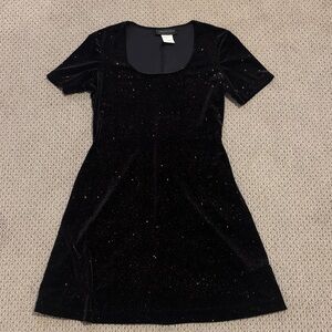 Y2K 90s Sparkle Glitter Velvet Skater Dress Goth Vampy Scoop Neck